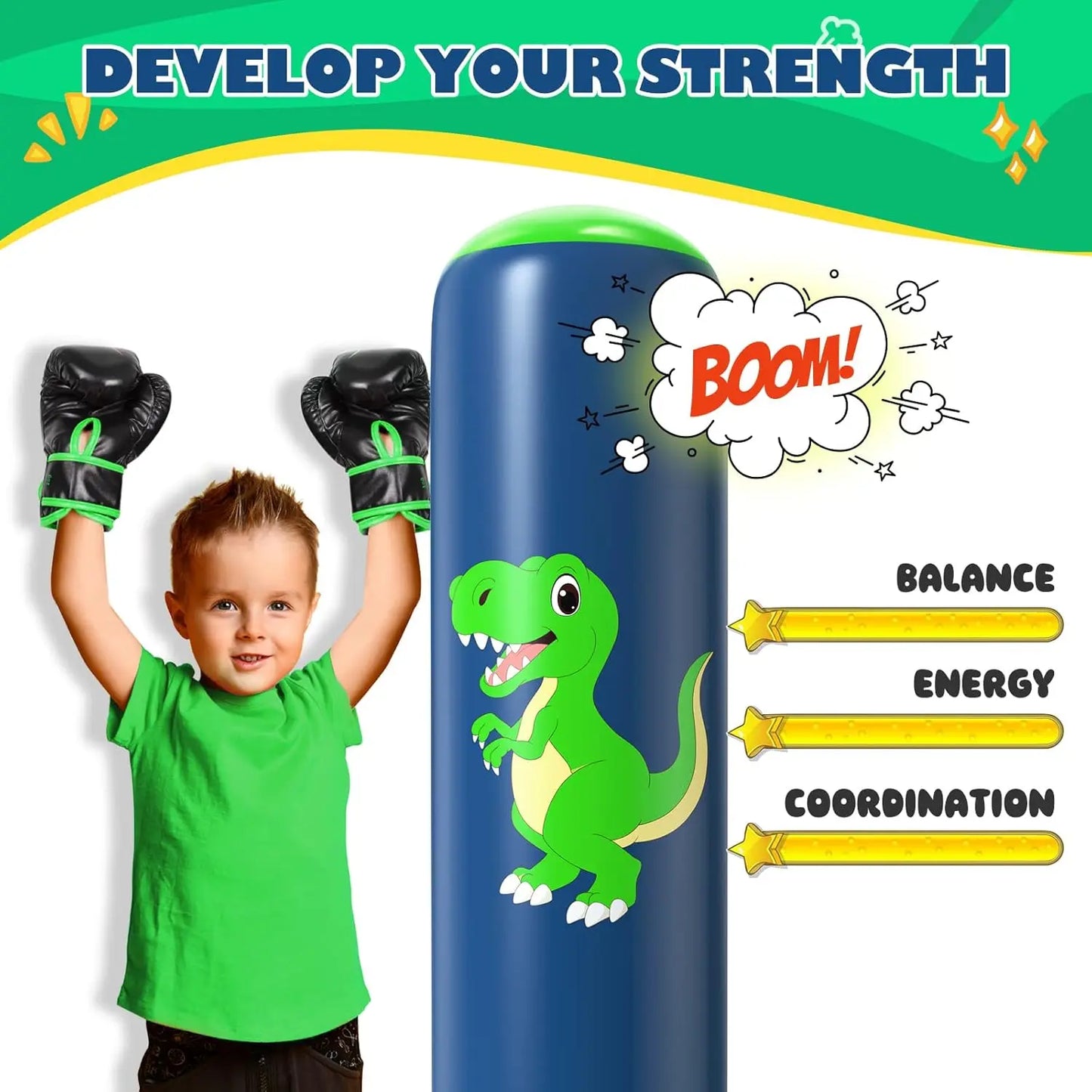 Children's Independent Inflatable Punching Bag Set (Includes Gloves and Air Pump) A safe stress-relieving exercise toy designed specifically for children aged 4 to 12 years.