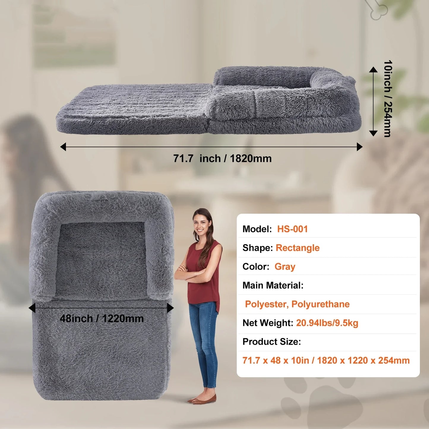 Human Dog Bed – Cozy Bedding with Washable Cover, Orthopedic Egg Foam