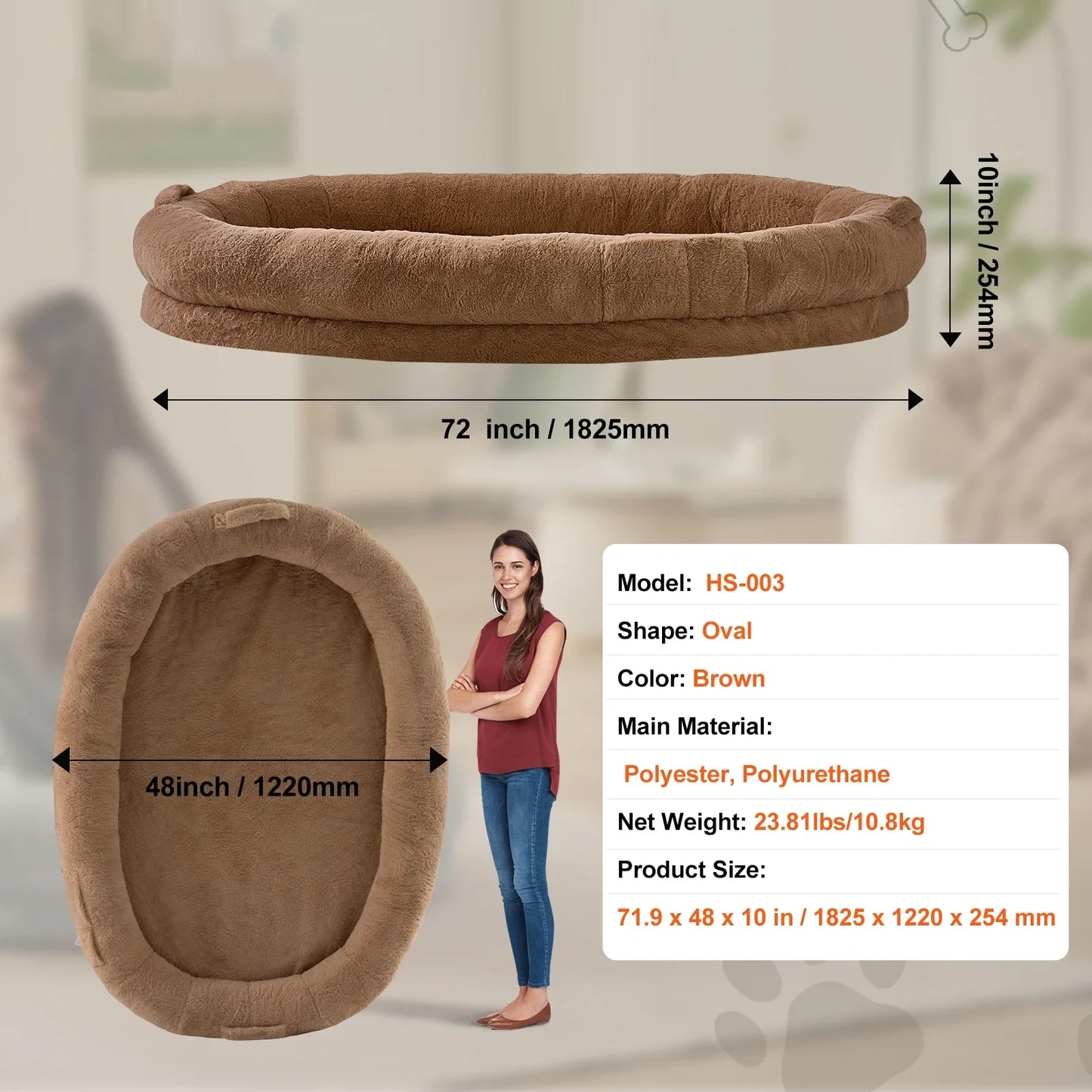 Human Dog Bed – Cozy Bedding with Washable Cover, Orthopedic Egg Foam