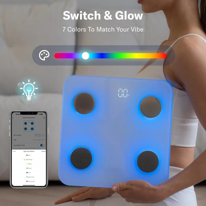 Smart 7-color Bluetooth body fat scale, one-click measurement of BMI and body fat